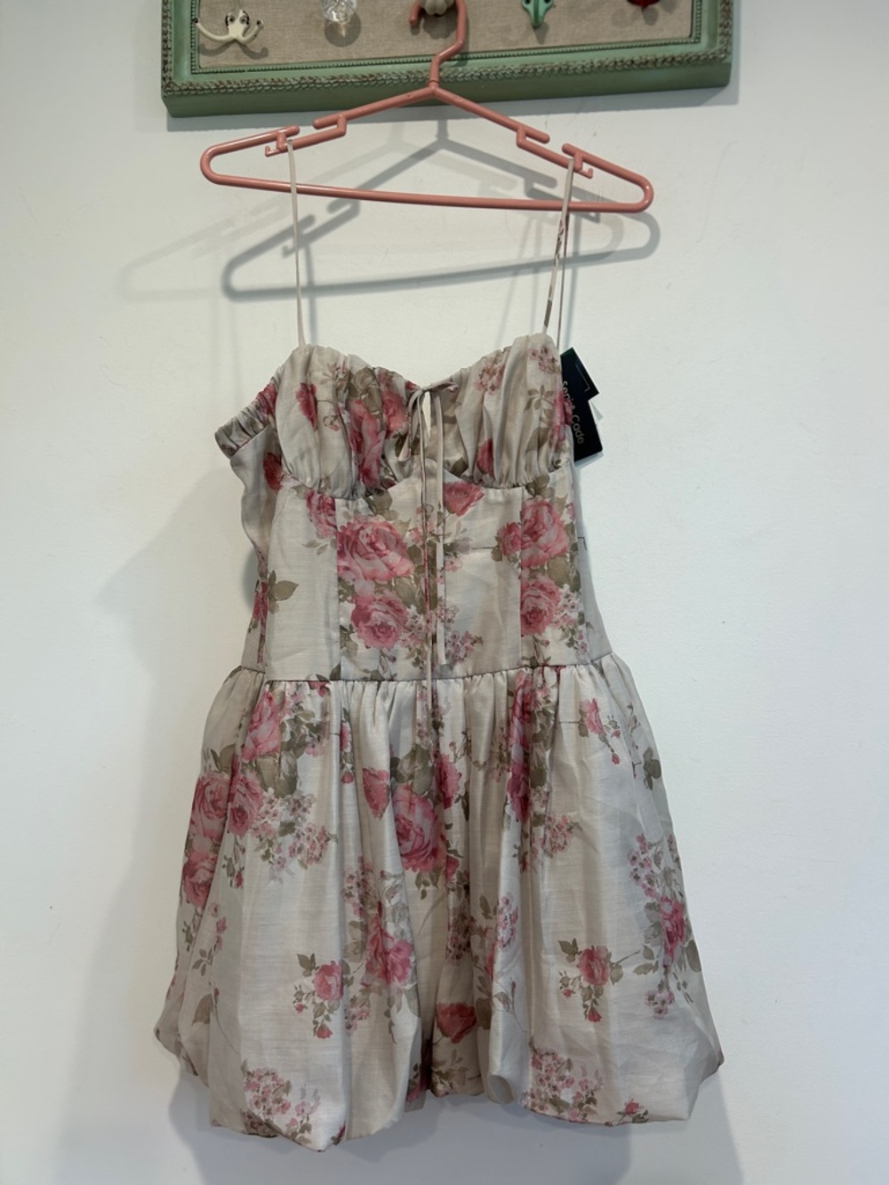 Seni & Cade Masion Giselle Floral Mini bubble Dress with Pink Rose Print xl new